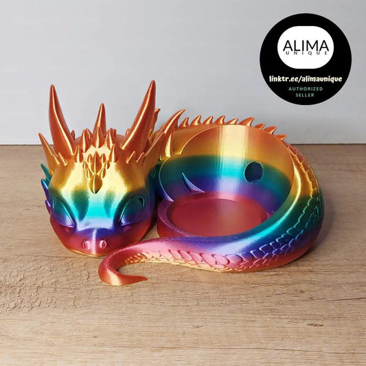 Süsser Drache kompatibel zu Alexa Echo Dot 5 - Vibrant Rainbow - 3D-Druck - 21x9x19 cm - megahobby3dcreations