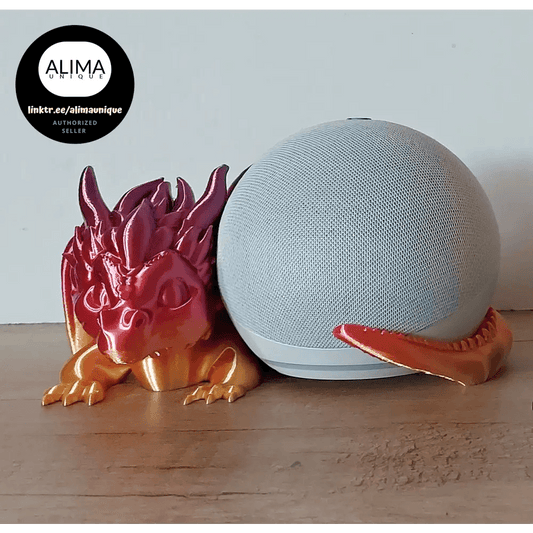 Süsser geflügelter Drache - kompatibel zu Alexa Echo Dot 5 - vibrant Rainbow - ca. 11 x 14 x 18 cm - megahobby3dcreations